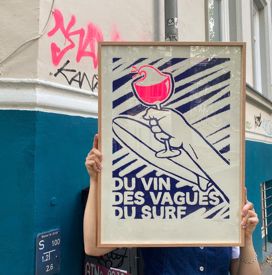 "DU VIN, DES VAGUES, DU SURF" - Screen Print - REBEL FIN CO.