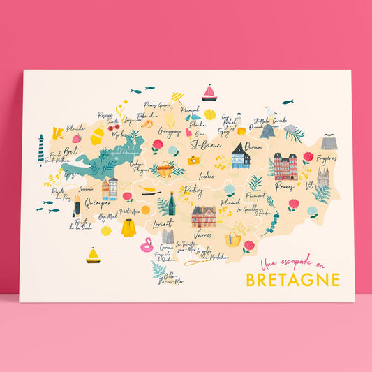 Postkarte Bretagne – Karte von Bretagne - REBEL FIN CO.
