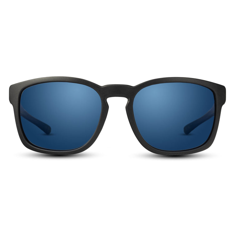 TOWAN BLACK SUNGLASSES - Blue Mirror Polarised Lens